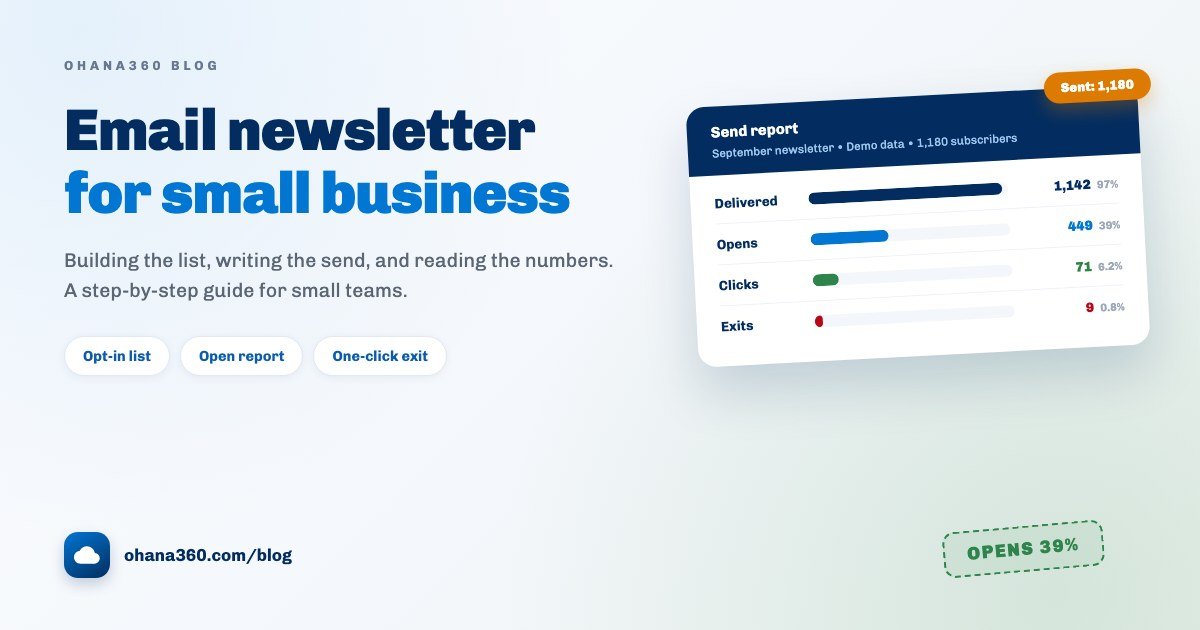 Illustration of a newsletter send report showing subscriber, open and click figures