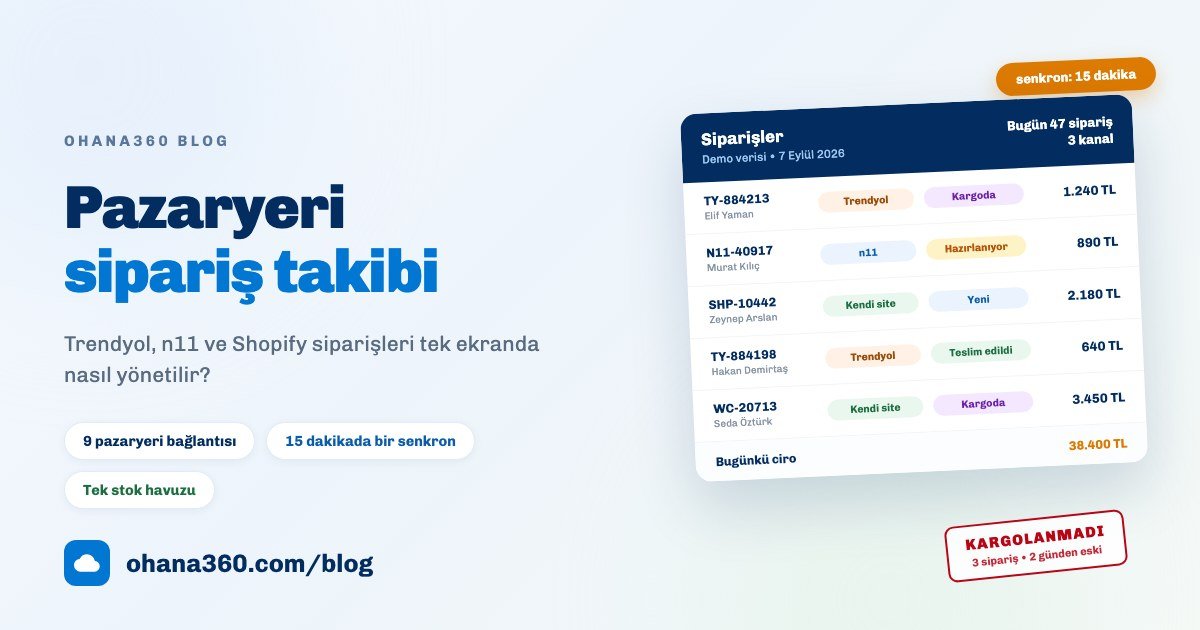Trendyol, n11 ve kendi sitesinin siparişlerini tek listede gösteren bir pazaryeri sipariş takip ekranı çizimi